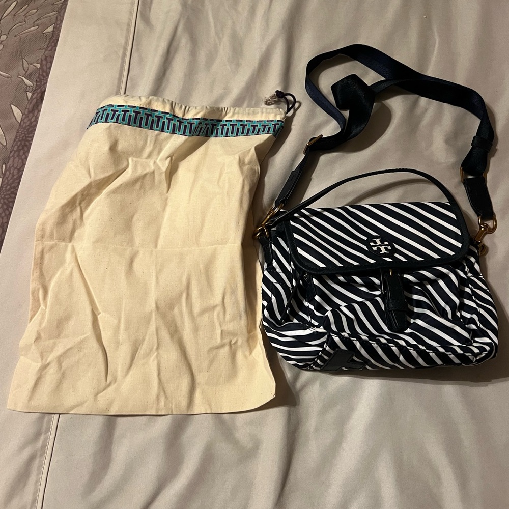 Stylish Tory Burch Navy and White Striped Women's Bag